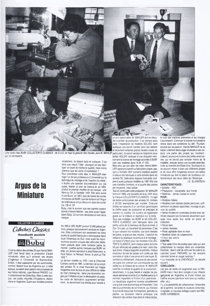 Facsimil de nota en la revista Argus de la Miniature - Nro. 137 - Julio/Agosto - 1991 - Francia