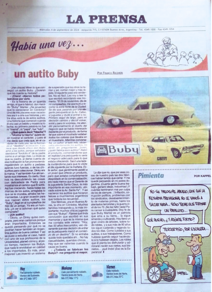 Facsimil de nota en el Diario La Prensa - Septiembre - 2024 - Argentina