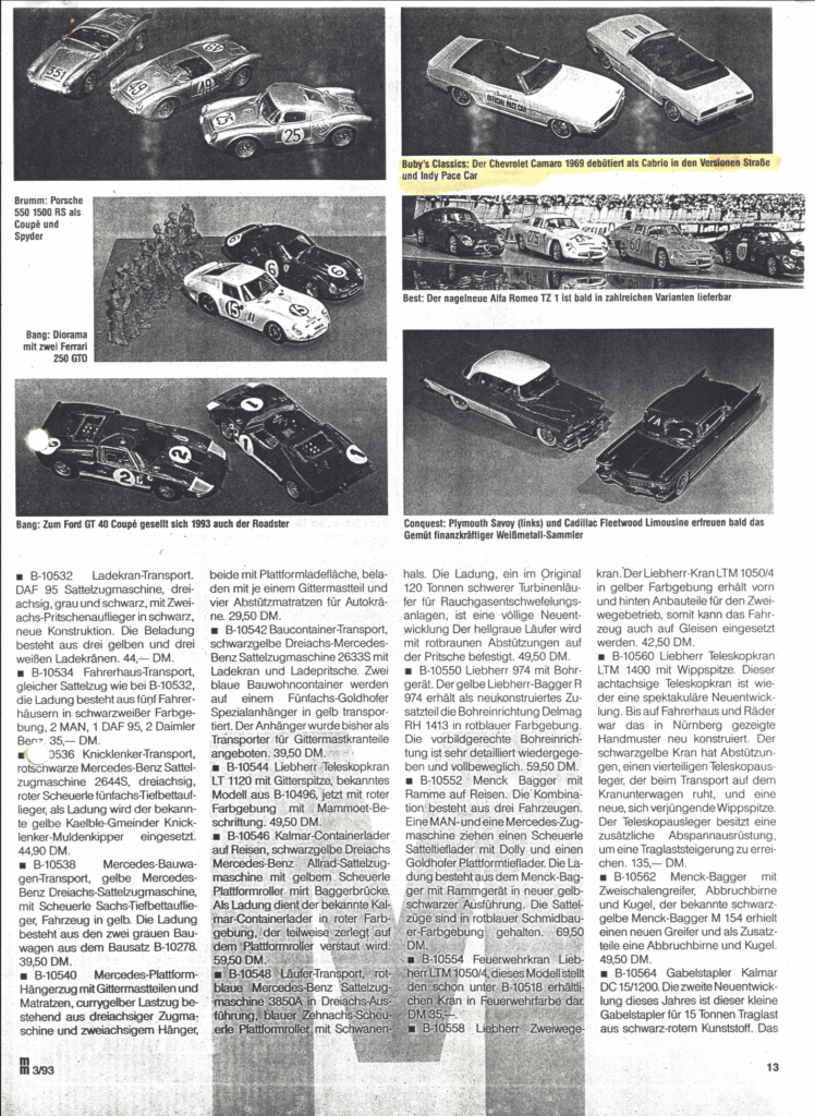 Facsimil de la página 13 de la revista Markling Magazin - Junio 1993 - Alemania