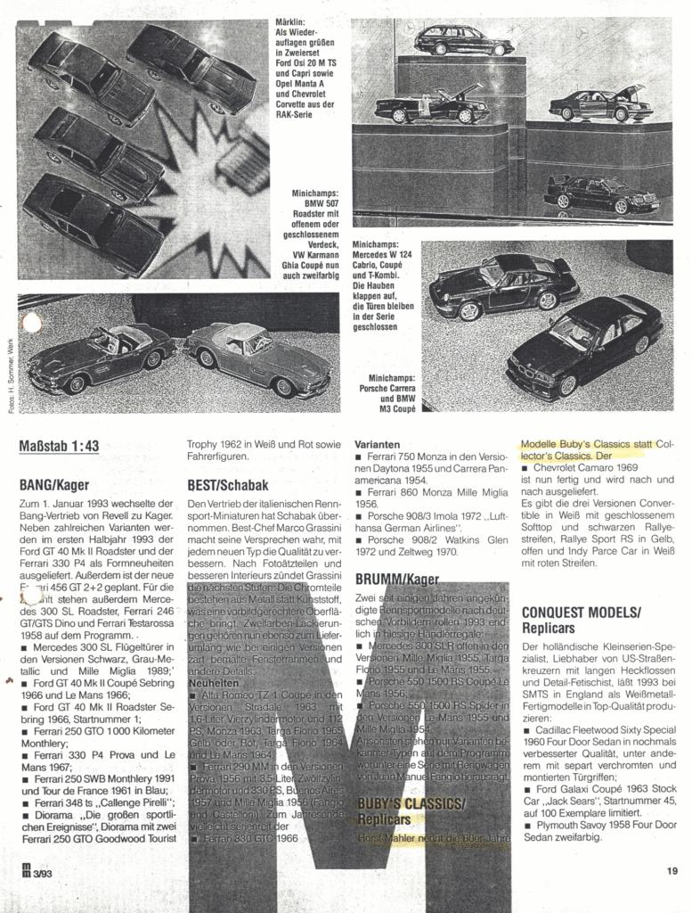 Facsimil de la página 19 de la revista Markling Magazin - Junio 1993 - Alemania